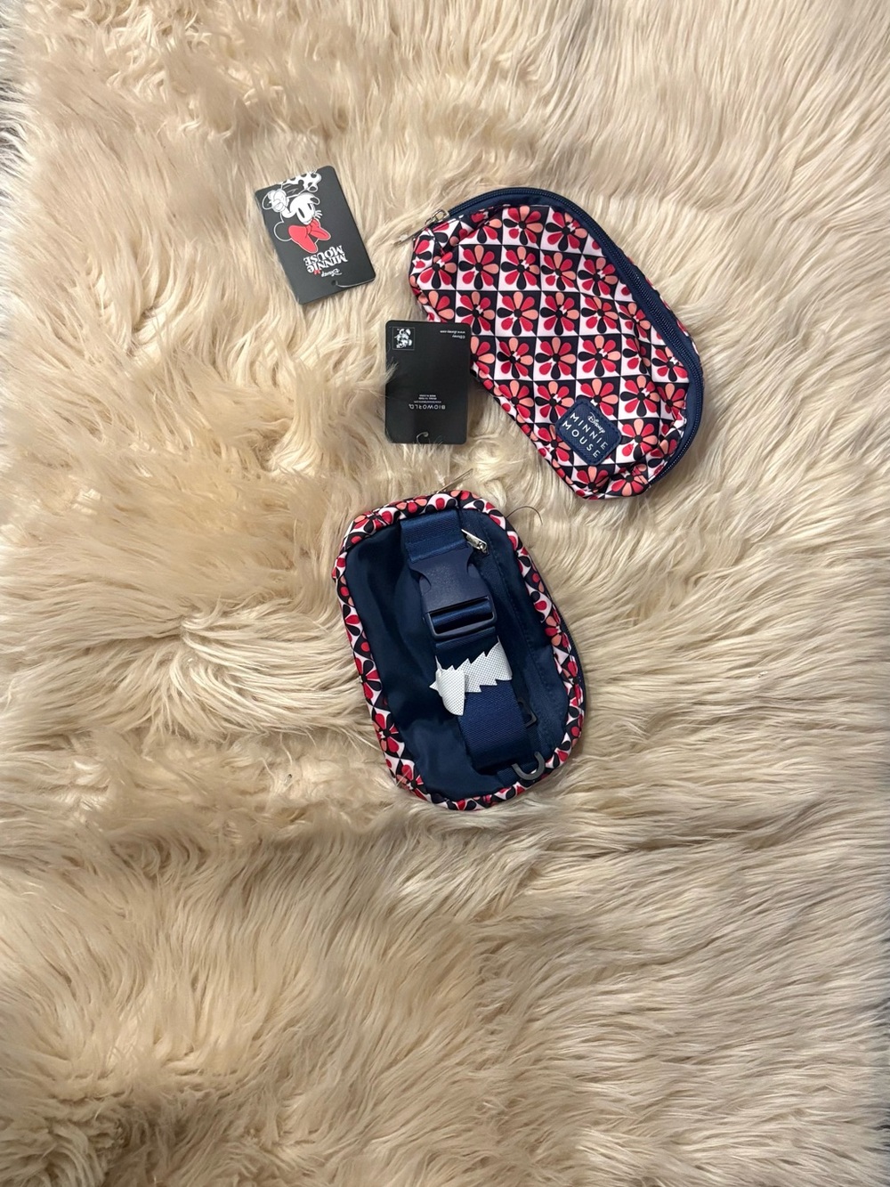 Disney Kids Minnie Mouse Navy, Pink & White Patterned Belt Bag